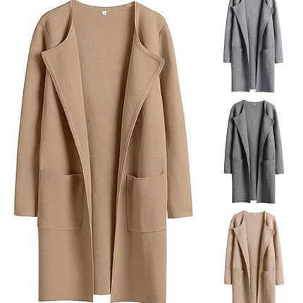 Women's Cardigan Sweater Casual Lapel Open Front Long Jackets Trench Clothes