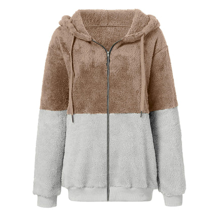 Women's Fuzzy Fleece Jacket Sherpa Zip Up Outerwear Coat Oversized Hoodie with Pockets