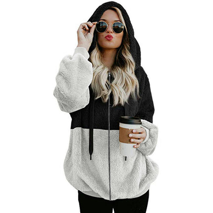 Women's Fuzzy Fleece Jacket Sherpa Zip Up Outerwear Coat Oversized Hoodie with Pockets