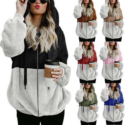 Women's Fuzzy Fleece Jacket Sherpa Zip Up Outerwear Coat Oversized Hoodie with Pockets