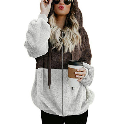 Women's Fuzzy Fleece Jacket Sherpa Zip Up Outerwear Coat Oversized Hoodie with Pockets