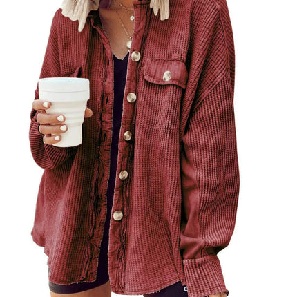 Women's Jacket Long Sleeve Lapel Jacket Tops Button Fall Cardigan Outwear