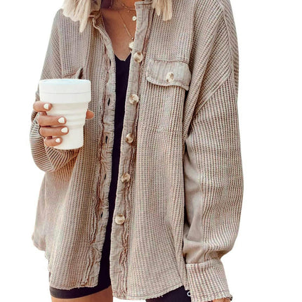 Women's Jacket Long Sleeve Lapel Jacket Tops Button Fall Cardigan Outwear