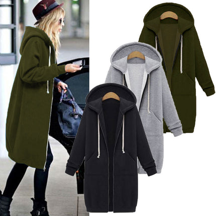 Women's Long Hoodies Tunic Winter Fleece Jackets Casual Sweatshirt Zip Up Hoodies