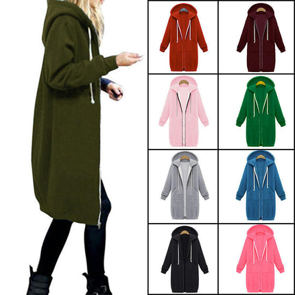 Women's Long Hoodies Tunic Winter Fleece Jackets Casual Sweatshirt Zip Up Hoodies