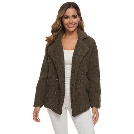 Women Jacket Winter Coat - Fur Fleece Long Sleeve Sherpa Faux Fuzzy Zip Lapel Outfits