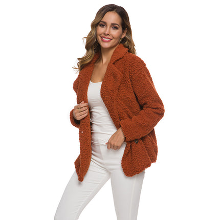 Women Jacket Winter Coat - Fur Fleece Long Sleeve Sherpa Faux Fuzzy Zip Lapel Outfits