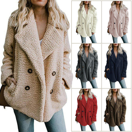 Women Jacket Winter Coat - Fur Fleece Long Sleeve Sherpa Faux Fuzzy Zip Lapel Outfits