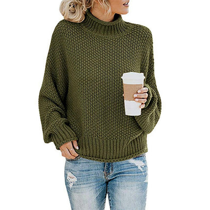 Women's Winter Fall Solid Turtleneck High Neck Long Sleeve Sweaters Pullover Tops