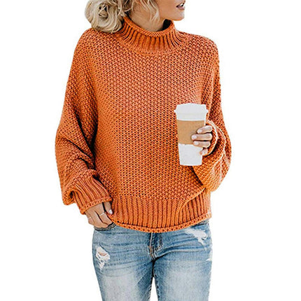 Women's Winter Fall Solid Turtleneck High Neck Long Sleeve Sweaters Pullover Tops