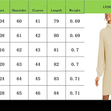 Women's High Neck Pullover Sweater Dress Lantern Sleeve Ribbed Knit Tunic Dresses