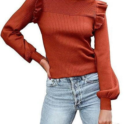 Women's Long Sleeve Sweaters Ruffle Sweater for Women Cozy Knit Pullover Sweater Tops