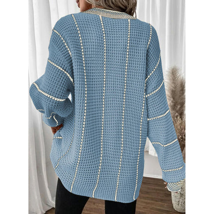 Women's Striped Tunic Long Sleeve Sweaters Casual V Neck Color Block Knit Pullover Jumper Tops