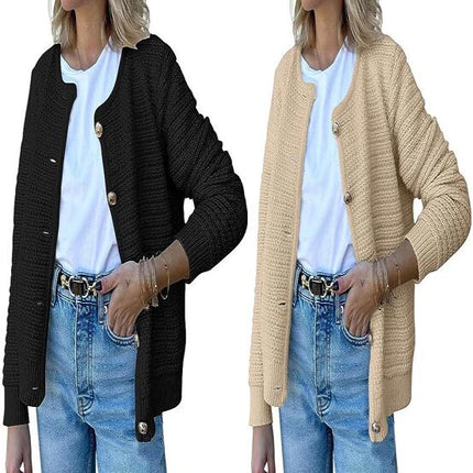 Women's Knit Cardigan Sweaters Button Down Long Sleeve Cropped Knitted Sweater Jacket