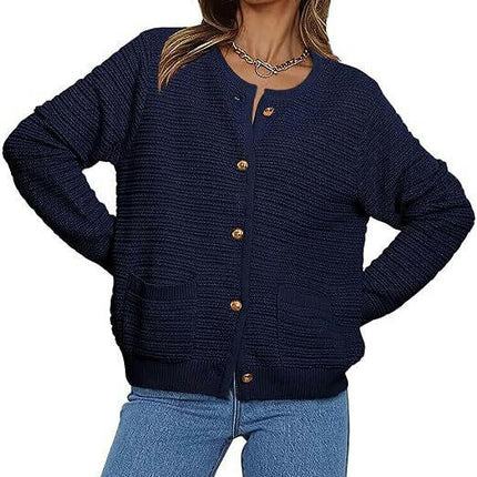 Women's Knit Cardigan Sweaters Button Down Long Sleeve Cropped Knitted Sweater Jacket