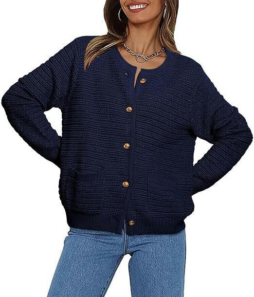 Women's Knit Cardigan Sweaters Button Down Long Sleeve Cropped Knitted Sweater Jacket