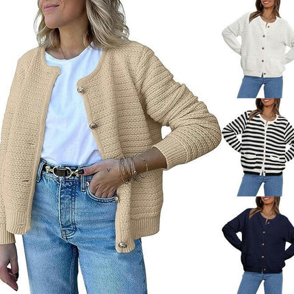 Women's Knit Cardigan Sweaters Button Down Long Sleeve Cropped Knitted Sweater Jacket