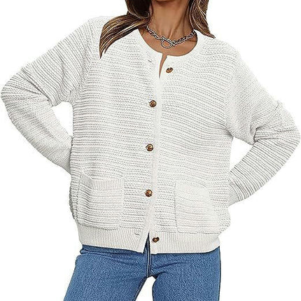 Women's Knit Cardigan Sweaters Button Down Long Sleeve Cropped Knitted Sweater Jacket