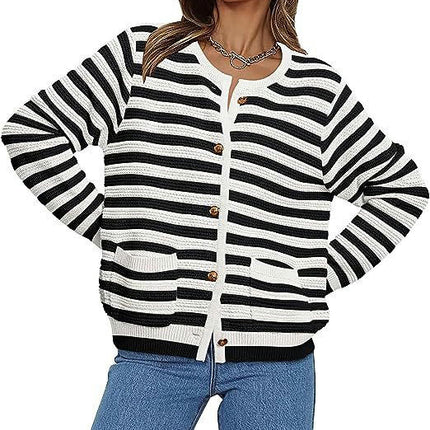 Women's Knit Cardigan Sweaters Button Down Long Sleeve Cropped Knitted Sweater Jacket