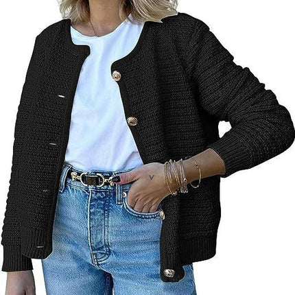 Women's Knit Cardigan Sweaters Button Down Long Sleeve Cropped Knitted Sweater Jacket