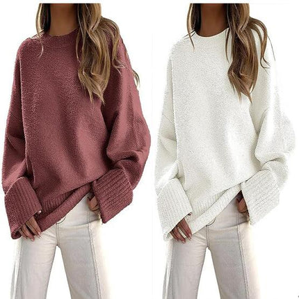 Women Long Sleeve Fall Sweaters Soft Ribbed Knitted Pullover Loose Fit Jumper