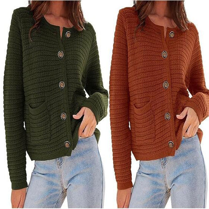 Women's Knit Cardigan Sweaters Open Front Button Down Long Sleeve Cropped Knitted Sweater Jacket