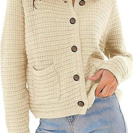 Women's Knit Cardigan Sweaters Open Front Button Down Long Sleeve Cropped Knitted Sweater Jacket