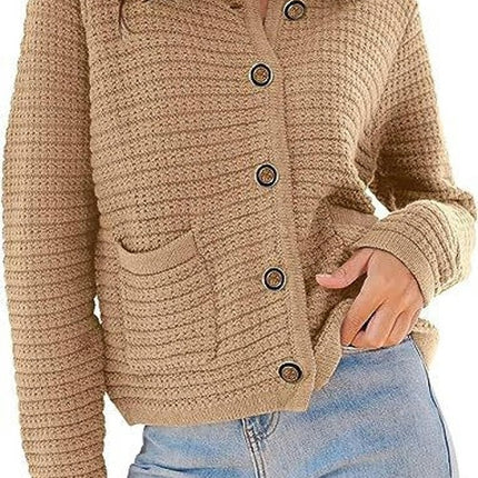 Women's Knit Cardigan Sweaters Open Front Button Down Long Sleeve Cropped Knitted Sweater Jacket