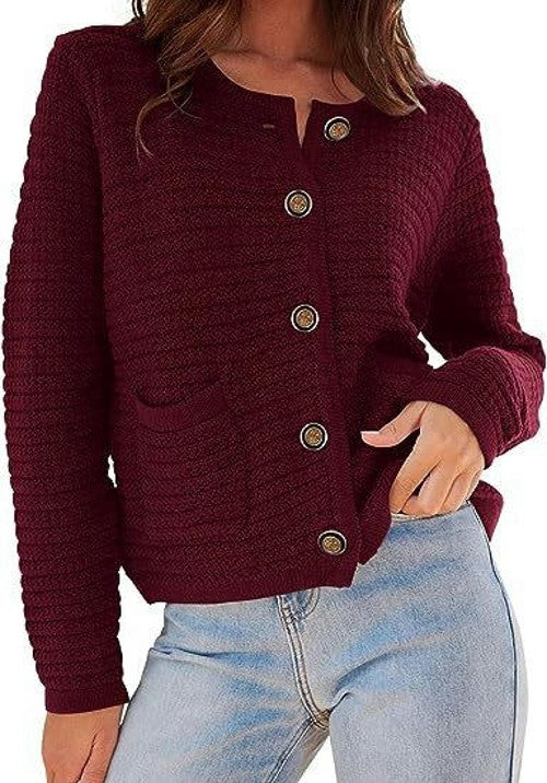 Women's Knit Cardigan Sweaters Open Front Button Down Long Sleeve Cropped Knitted Sweater Jacket