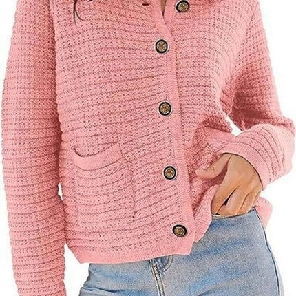 Women's Knit Cardigan Sweaters Open Front Button Down Long Sleeve Cropped Knitted Sweater Jacket