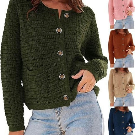 Women's Knit Cardigan Sweaters Open Front Button Down Long Sleeve Cropped Knitted Sweater Jacket