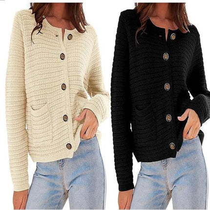 Women's Knit Cardigan Sweaters Open Front Button Down Long Sleeve Cropped Knitted Sweater Jacket