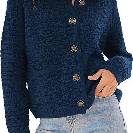 Women's Knit Cardigan Sweaters Open Front Button Down Long Sleeve Cropped Knitted Sweater Jacket