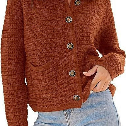 Women's Knit Cardigan Sweaters Open Front Button Down Long Sleeve Cropped Knitted Sweater Jacket