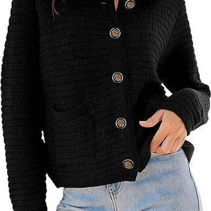 Women's Knit Cardigan Sweaters Open Front Button Down Long Sleeve Cropped Knitted Sweater Jacket