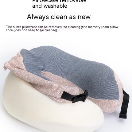 Memory Foam Travel Pillow with Safe Neck Support, Removable Washable Pillowcase