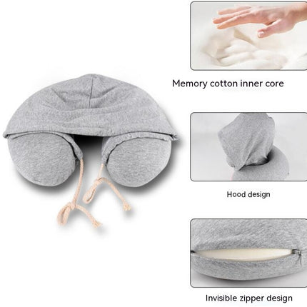 Neck Pillow for Travel, Memory Foam  Pillow with Hood, Adult Airplane Pillow for Head Rest Neck Support