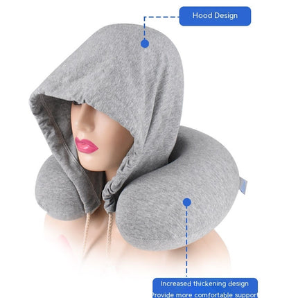 Neck Pillow for Travel, Memory Foam  Pillow with Hood, Adult Airplane Pillow for Head Rest Neck Support