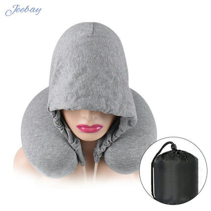 Neck Pillow for Travel, Memory Foam  Pillow with Hood, Adult Airplane Pillow for Head Rest Neck Support