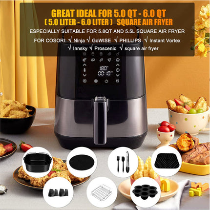 Accessories for COSORI Ninja Philips Air Fryer, 12 PCS with Oven Cake & Pizza Pan Liner Square Air Fryer Accessories