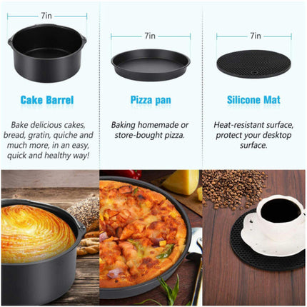 Air Fryer Accessories 7PCS Fit 3.5-5.8QT Air Fryer with Cake Barrel, Pizza Pan