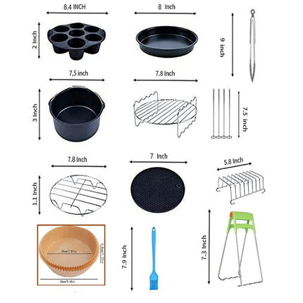 Air Fryer Accessories, Set of 11 Fit for Air Fryer with Cake & Pizza Pan, Metal Holder, Skewer Rack & Skewers, etc