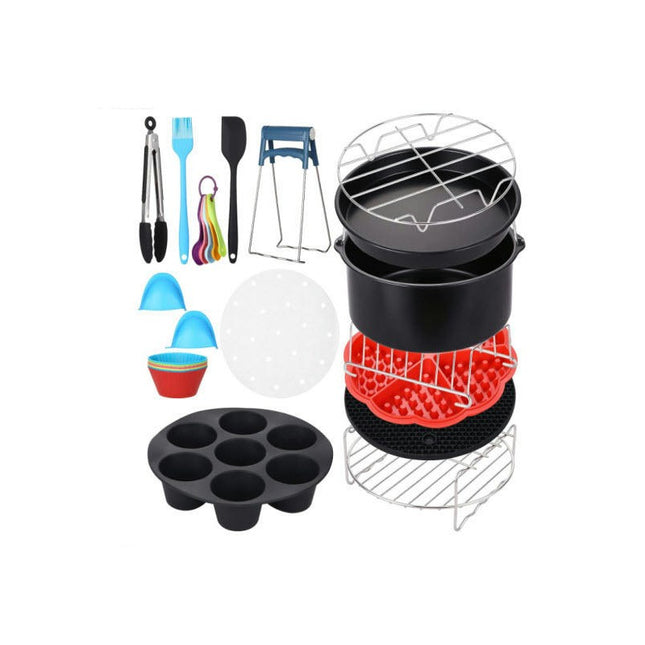 Air Fryer Accessories, Set of 16 Fit for Air Fryer with Cake & Pizza Pan, Metal Holder, Skewer Rack & Skewers, etc