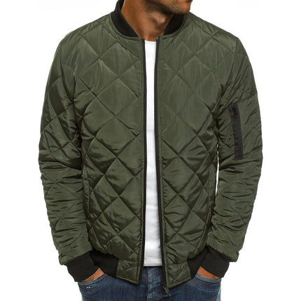 Mens Diamond Quilted Cord Trim Jacket Long Sleeve Warm Bomber Jacket  Down Lightweight Winter Coat