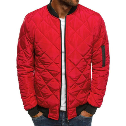 Mens Diamond Quilted Cord Trim Jacket Long Sleeve Warm Bomber Jacket  Down Lightweight Winter Coat