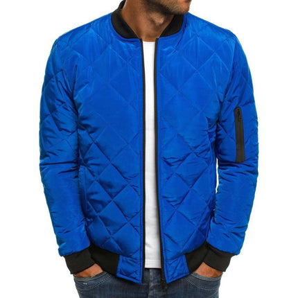 Mens Diamond Quilted Cord Trim Jacket Long Sleeve Warm Bomber Jacket  Down Lightweight Winter Coat