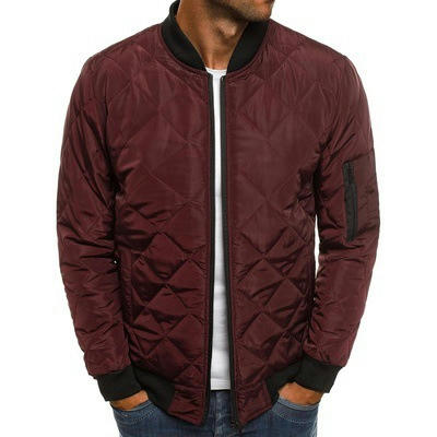 Mens Diamond Quilted Cord Trim Jacket Long Sleeve Warm Bomber Jacket  Down Lightweight Winter Coat