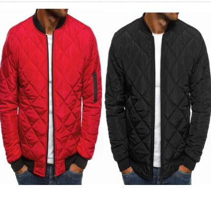 Mens Diamond Quilted Cord Trim Jacket Long Sleeve Warm Bomber Jacket  Down Lightweight Winter Coat