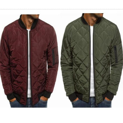 Mens Diamond Quilted Cord Trim Jacket Long Sleeve Warm Bomber Jacket  Down Lightweight Winter Coat