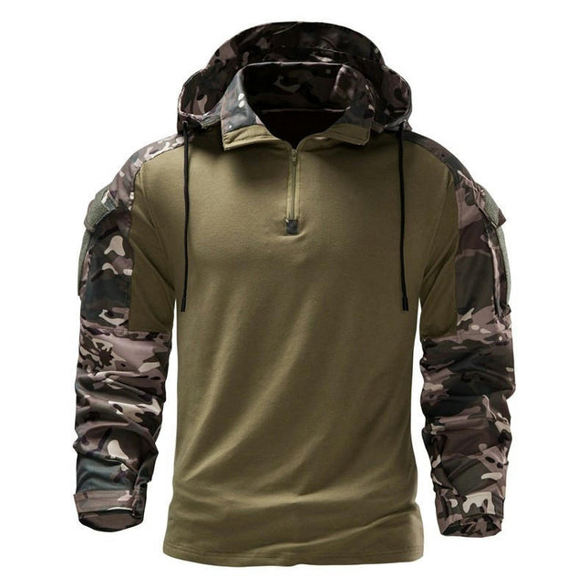 Men's 1/4 Zip Tactical Long Sleeve Shirt Military Style Combat Shirt with Pockets Hooded